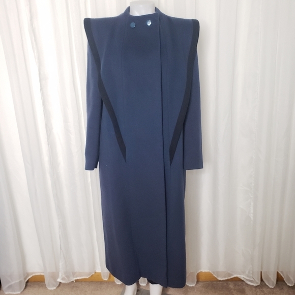 Vintage Nipon Coature navy blue/deep teal wool coat unique cut size 10 - Picture 4 of 13